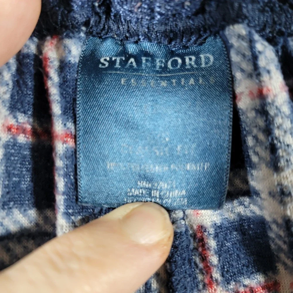 Stafford Pajama Pants Mens XL Blue Excellent Fleece Plaid Loungewear Bottoms
